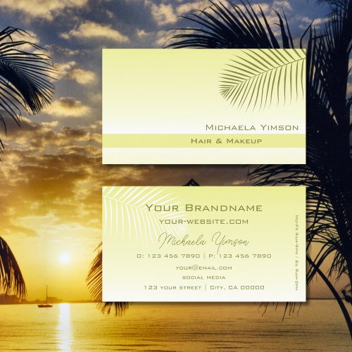 Light Yellow Gradient Modern with Palm Leaf Simple Business Card