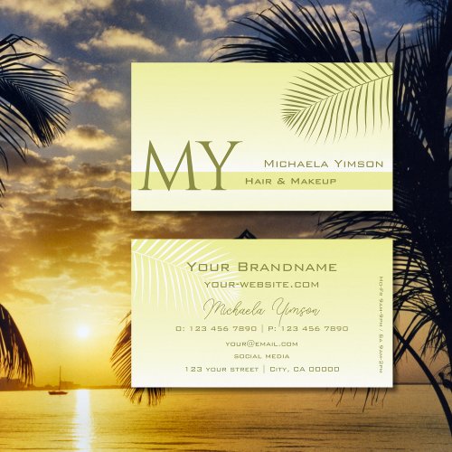 Light Yellow Gradient Palm Leaf Monogram Simply Business Card