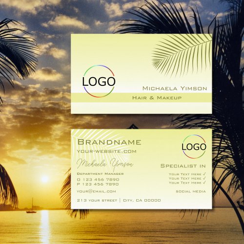 Light Yellow Gradient Palm Leaf with Logo Stylish Business Card