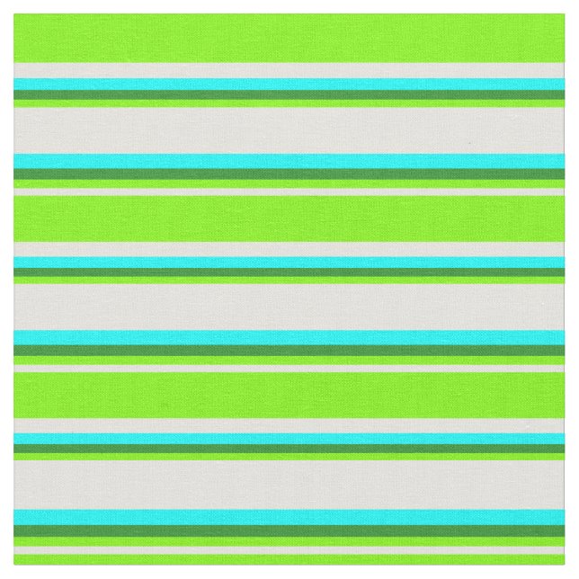 Light Yellow, Green, Forest Green, and Cyan Lines Fabric (Close Up)