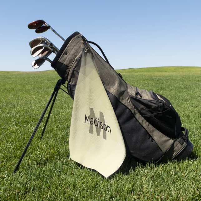 Light yellow grey ombre mesh pattern Monogram Golf Towel (Green)