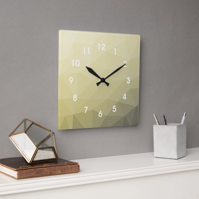 Light yellow grey ombre mesh pattern Monogram Square Wall Clock (Office)