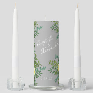 Light Yellow & Grey Peony & Rose Floral Wedding Unity Candle Set