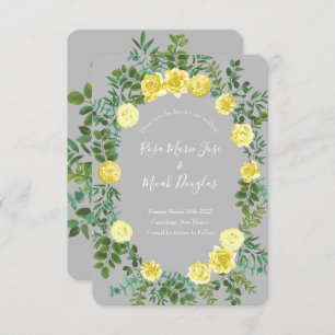 Light Yellow & Grey Rose Floral Wedding Save Date Invitation