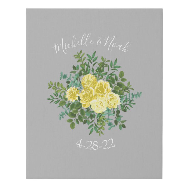 Light Yellow & Grey Rose Wedding Signature Canvas (Front)