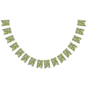 Light Yellow & Khaki Ecru Rose Floral Wedding Bunting Flags