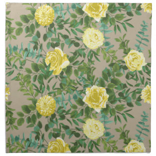 Light Yellow & Khaki Ecru Rose Floral Wedding Cloth Napkin