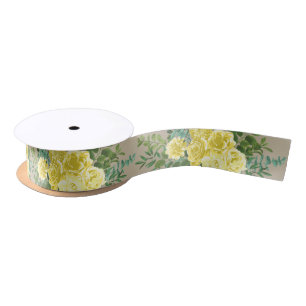 Light Yellow & Khaki Ecru Rose Floral Wedding Satin Ribbon