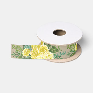 Light Yellow & Khaki Ecru Rose Floral Wedding Satin Ribbon
