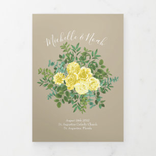 Light Yellow Khaki Ecru Rose Wedding Programs