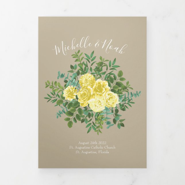 Light Yellow Khaki Ecru Rose Wedding Programs (Cover)