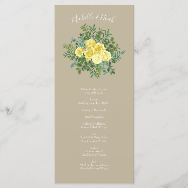 Light Yellow Khaki Ecru Rose Wedding Programs (Front)