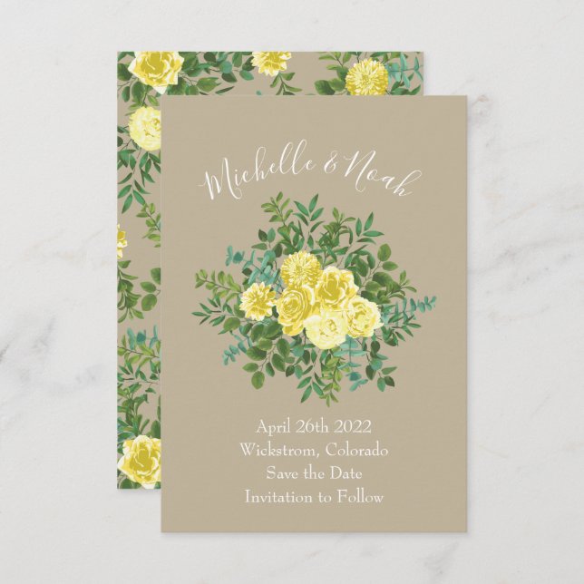 Light Yellow & Khaki Ecru Wedding Save Date Invitation (Front/Back)