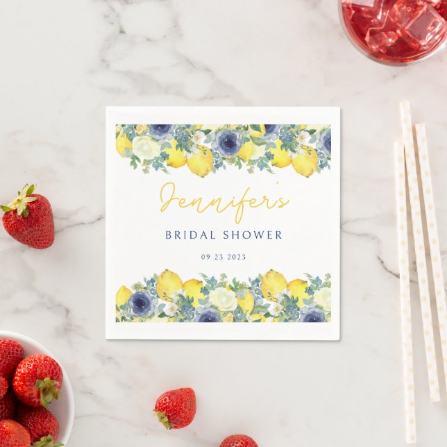 Light yellow lemon bridal shower paper  napkins (Insitu)