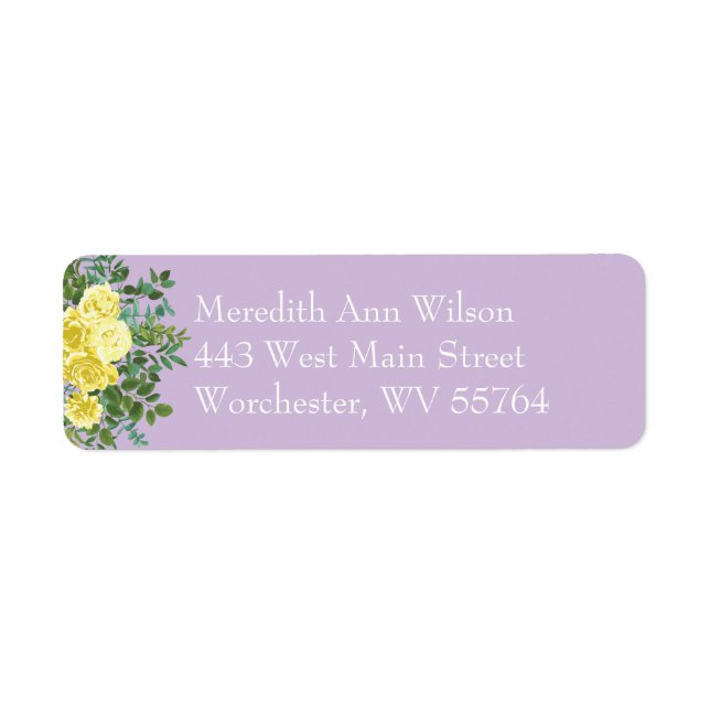 Light Yellow Lilac Purple Rose Floral Address Label (Front)