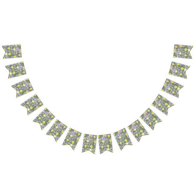 Light Yellow & Lilac Purple Rose Floral Wedding Bunting Flags (All)