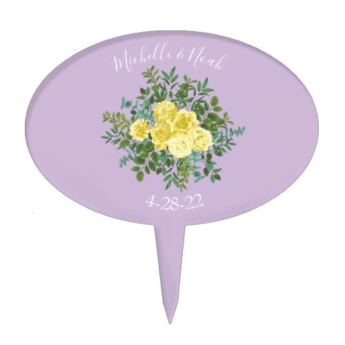 Light Yellow  Lilac Purple Rose Floral Wedding Cake Topper