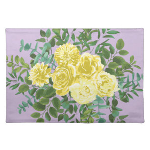 Light Yellow Lilac Purple Rose Floral Wedding Cloth Placemat