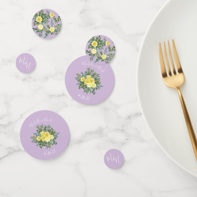 Light Yellow & Lilac Purple Rose Floral Wedding Confetti (Group)