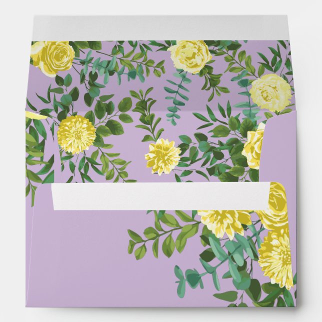 Light Yellow & Lilac Purple Rose Floral Wedding Envelope (Back (Bottom))