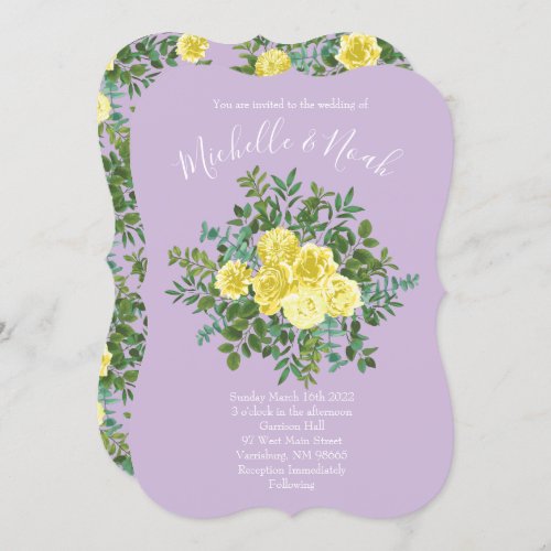 Light Yellow  Lilac Purple Rose Floral Wedding Invitation