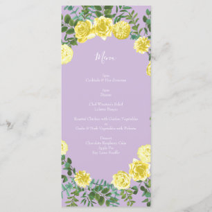 Light Yellow Lilac Purple Rose Floral Wedding Menu