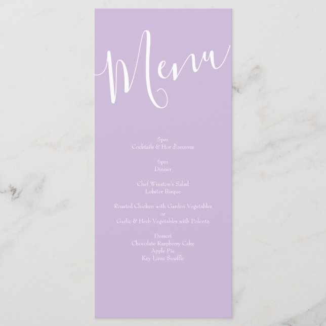 Light Yellow Lilac Purple Rose Floral Wedding Menu