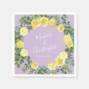 Light Yellow & Lilac Purple Rose Floral Wedding Napkins