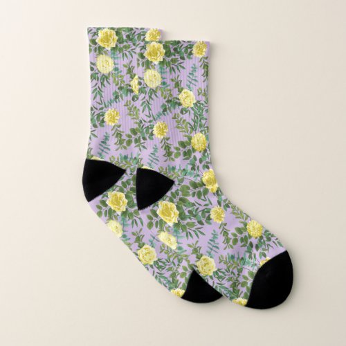 Light Yellow  Lilac Purple Rose Floral Wedding Socks