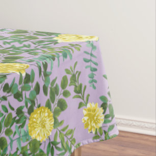 Light Yellow & Lilac Purple Rose Floral Wedding Tablecloth