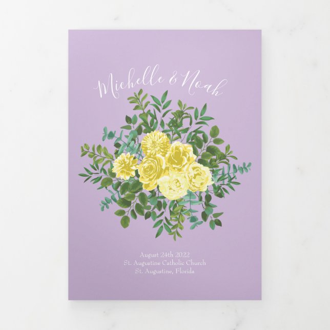 Light Yellow & Lilac Purple Rose Wedding Programs (Cover)
