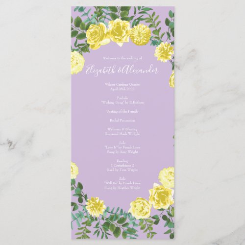 Light Yellow Lilac Purple Rose Wedding Programs 2