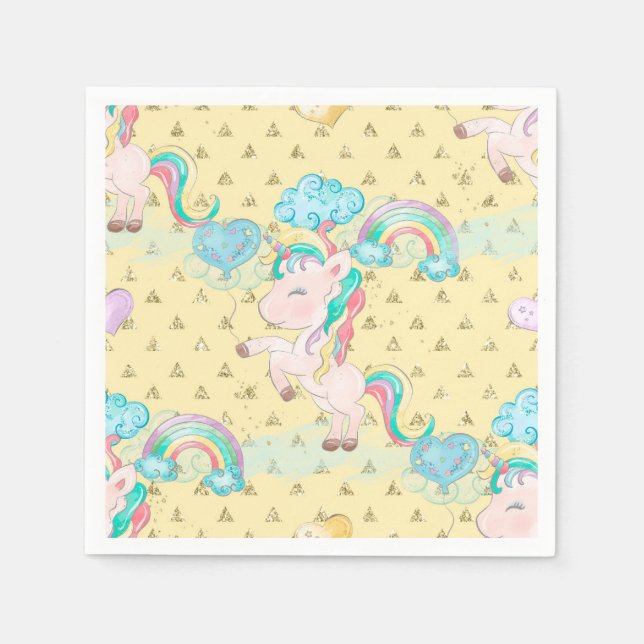 Light Yellow Magical Unicorn Pattern Napkins (Front)
