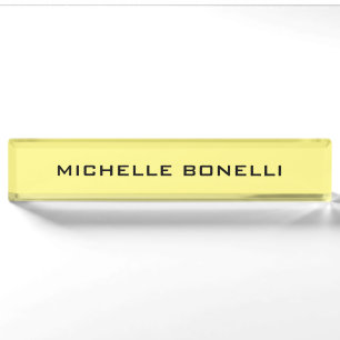 Light Yellow Minimalist Plain Legible Modern Desk Name Plate