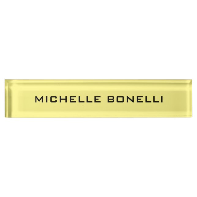 Light Yellow Minimalist Plain Legible Modern Desk Name Plate (Front)