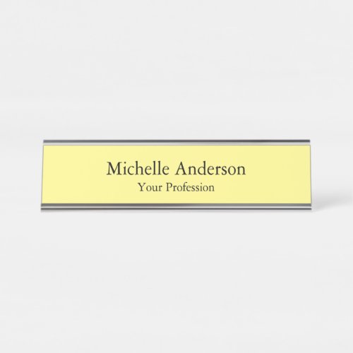 Light Yellow Minimalist Professional Modern Plain Desk Name Plate