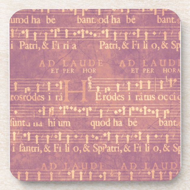 Light Yellow Music on Grunge Purple Coaster (Front)