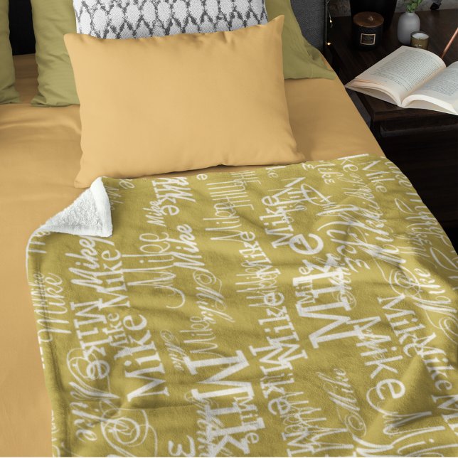 Light Yellow Name Stamped Allover Ocher Yellow Fleece Blanket (Creator Uploaded)