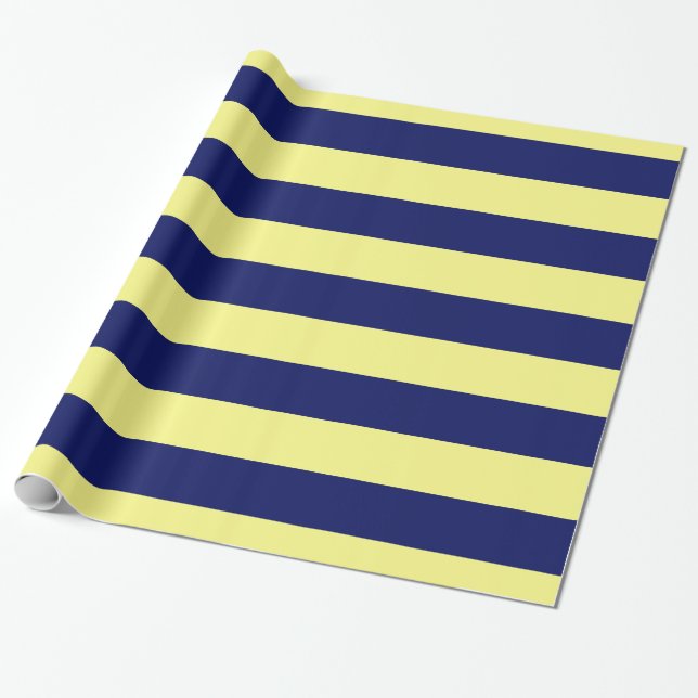 Light Yellow, Navy Blue XL Stripes Pattern V Wrapping Paper (Unrolled)