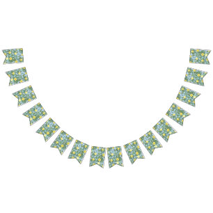 Light Yellow & Pale Blue Rose Floral Wedding Bunting Flags