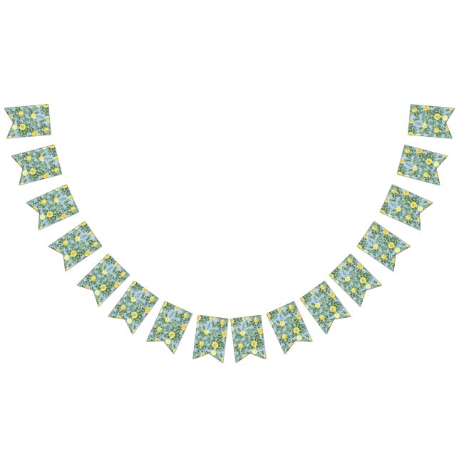 Light Yellow & Pale Blue Rose Floral Wedding Bunting Flags (All)