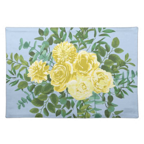 Light Yellow Pale Blue Rose Floral Wedding Cloth Placemat