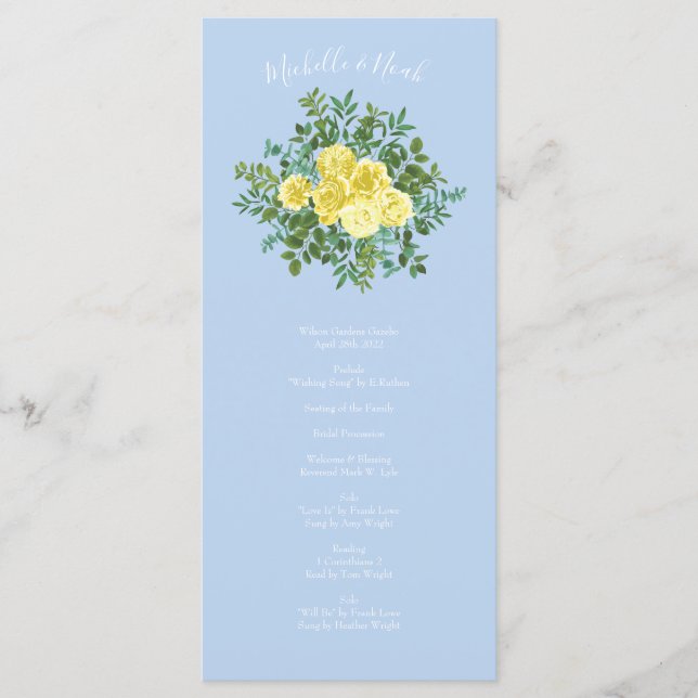 Light Yellow Pale Blue Rose Wedding Programs (Front)