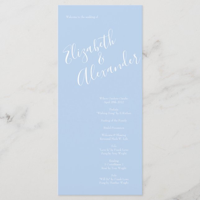 Light Yellow & Pale Blue Rose Wedding Programs (Front)