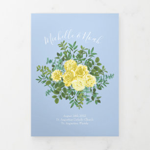 Light Yellow & Pale Blue Rose Wedding Programs