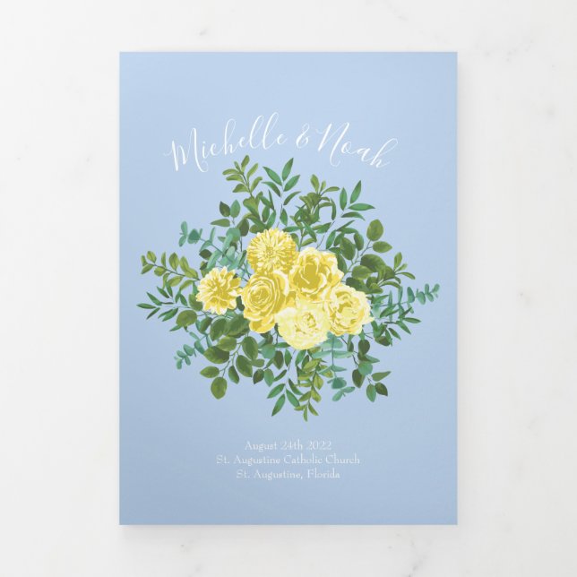 Light Yellow & Pale Blue Rose Wedding Programs (Cover)