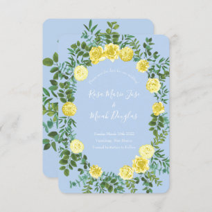 Light Yellow & Pale Blue Rose Wedding Save Date Invitation