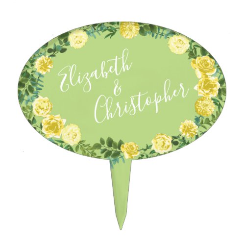 Light Yellow Pale Green Rose Floral Wedding Cake Topper