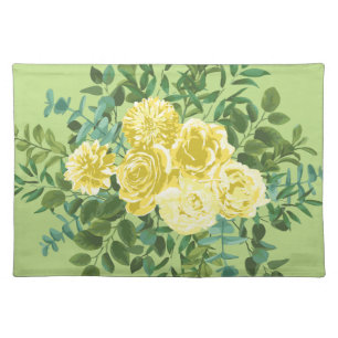 Light Yellow Pale Green Rose Floral Wedding Cloth Placemat