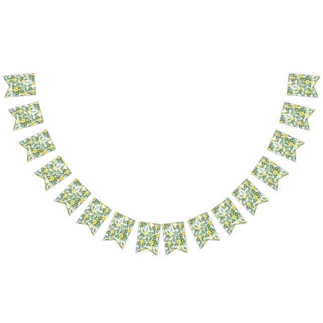 Light Yellow Pastel Peony & Rose Floral Wedding Bunting Flags (All)